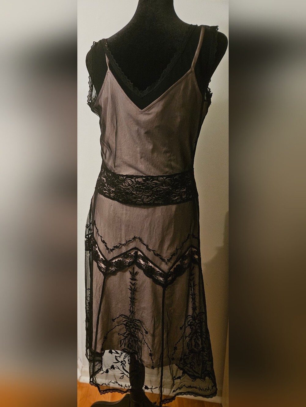 Newport News Black Sheer Lace Embroidered Midi Dress